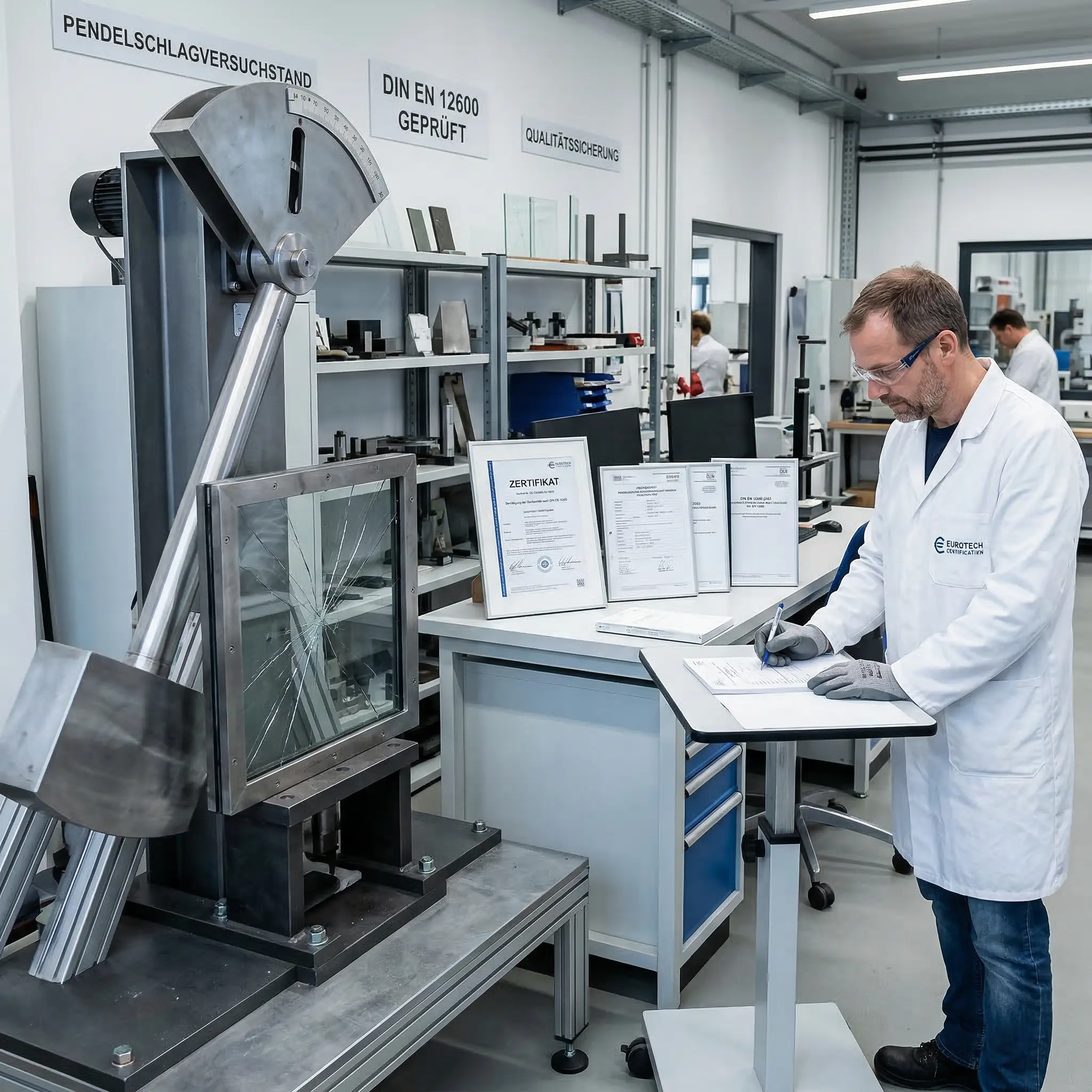 DIN EN 12600 Prüfung Zertifikat Splitterschutz